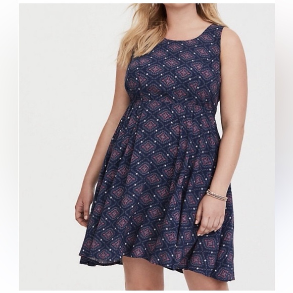 Torrid Navy Blue Tie Back Challis Dress Size 3 = 3X XXXL - Picture 1 of 9
